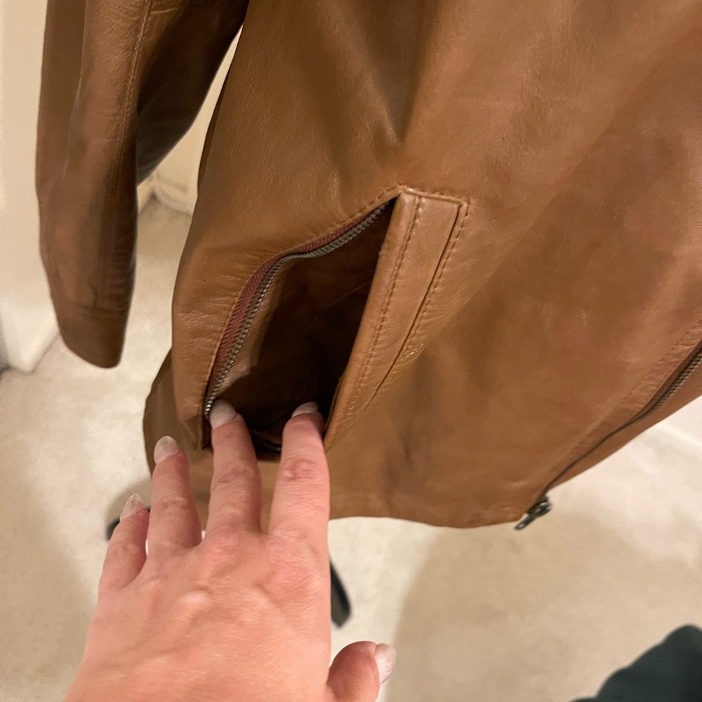 Tasso Elba Tan Leather Bomber Jacket - Picture 5 of 8
